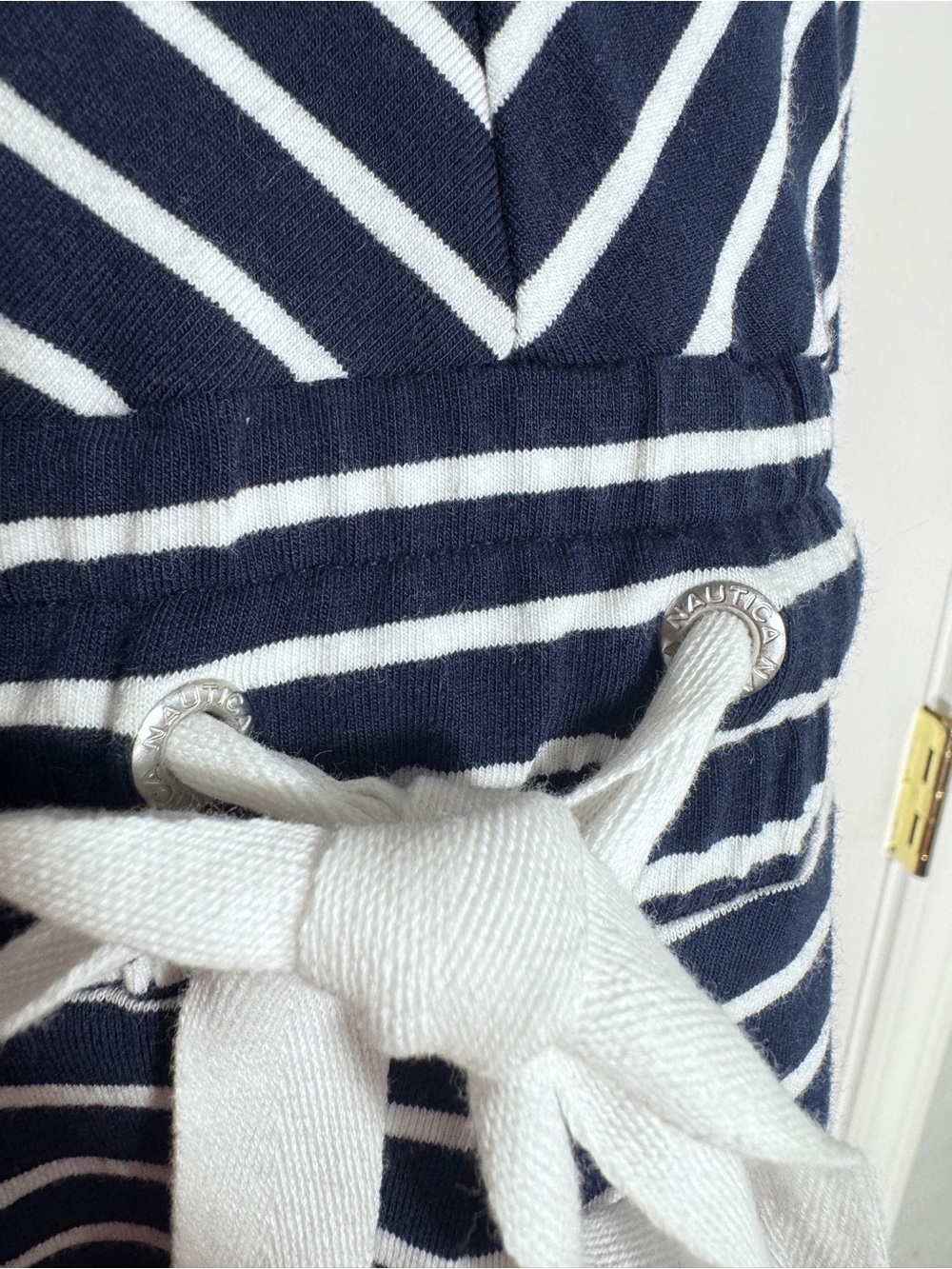 NWT Nautica Navy White Stripe Cotton/Spandex Drawstring Romper Medium - Picture 6 of 14